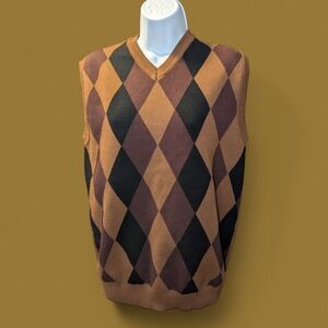 Men's Argyle Sweater Vest - Brown and Black